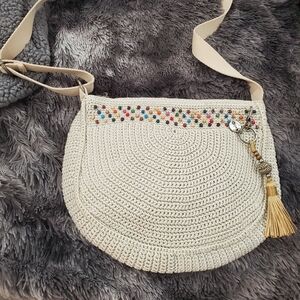 NWT The Sak Handcrafted Beige Crochet Shoulder Bag